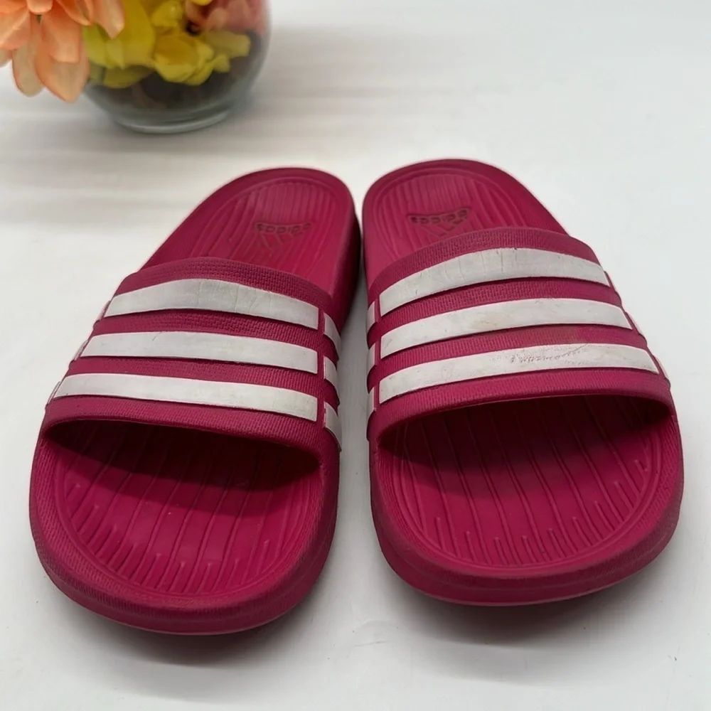 Adidas Hot Pink White Slides Kids Size 1 KS6444
